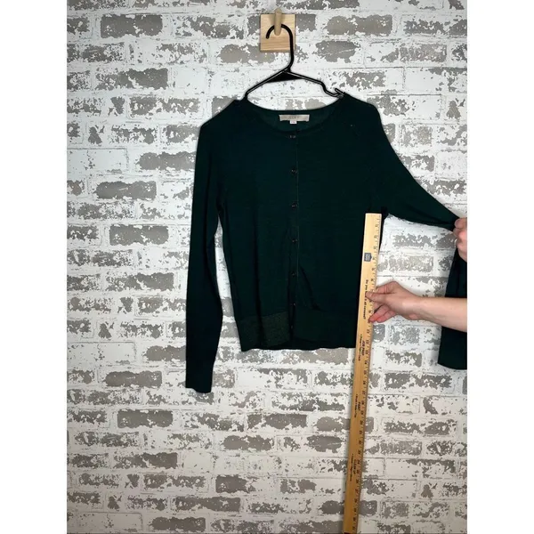 Loft | women green faux button sweater wool blend - Image 5