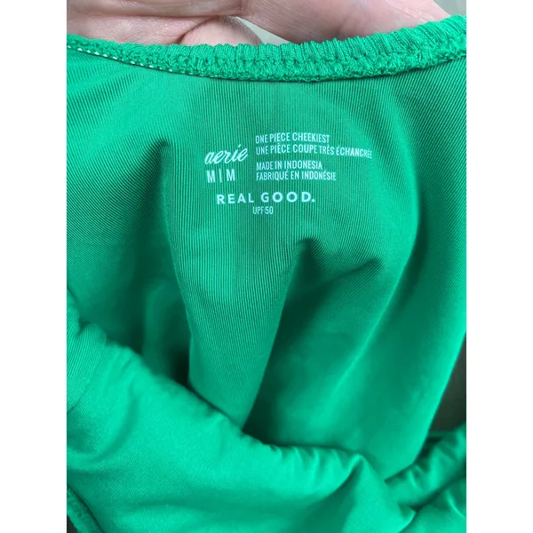 Aerie Green Crinkle Birthday Scoop Back Cheekiest One Piece Swimsuit Sz.M NWT - Image 10