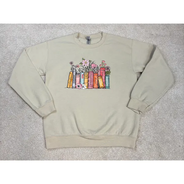 Gildan Taylor Swift Albums As Books Graphic Crewneck Beige Sweatshirt Size S - Image 2