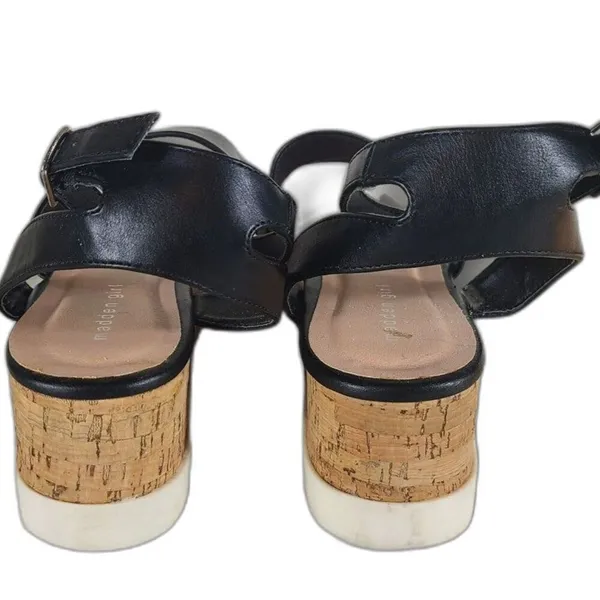EUC Madden Girl Women's Black Steadyy Platform Buckle Cork Heel Sandals Size 9 - Image 5