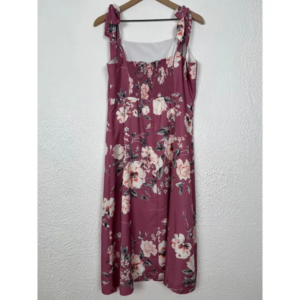 Petal & Pup Laurel Midi Dress Dark Rose Floral Square Neck Tie Strap Size 12 - Image 3