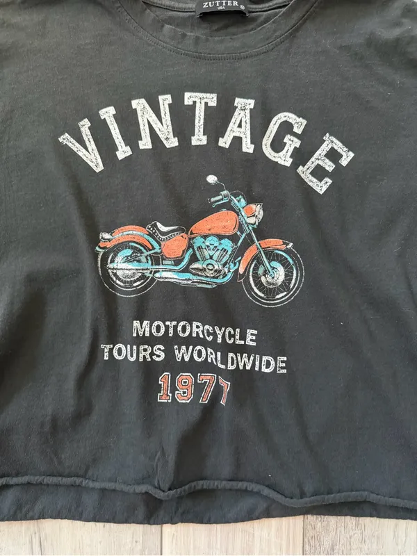 Zutter Vintage Graphics Grunge Revival Motorcycle 100% Cotton Cropped Tee medium - Image 6