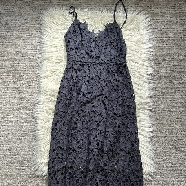 Astr The Label Lace A-Line Midi Dress Navy - Image 7