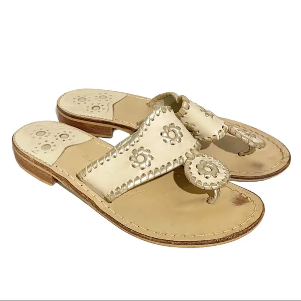 Jack Rogers Women's Size 6 Leather Palm Beach Navajo Classic Sandals Bone White‎ - Image 5