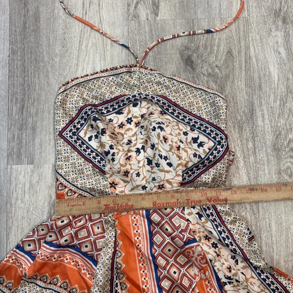 Lulus Forever Mesmerizing Orange Scarf Print Halter Mini Dress Open Back XS NEW‎ - Image 6