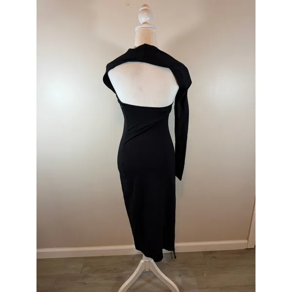 Marcella Manhattan Black One Shoulder Midi Dress Womens M Single Long Sleeve - Image 5