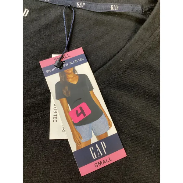 GAP Women True Black Short Sleeve Slub Tee V-Neck T-Shirt Small‎ QLT7142S NEW - Image 3