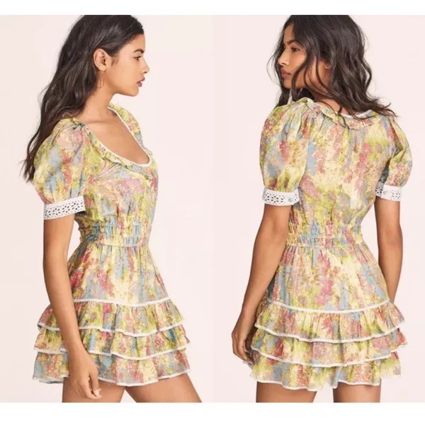 LoveShackFancy Pastel Fields Scoop Neck Safiya Mini Dress Size S - Image 3