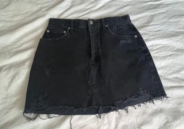 Quinn black denim distressed mini Jean skirt 28 - Image 11
