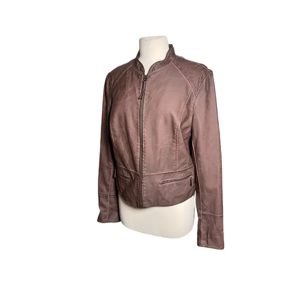 ANTHROPOLOGIE HEI HEI Women’s Vegan Leather Brown Zip Up Moto Jacket - Image 4