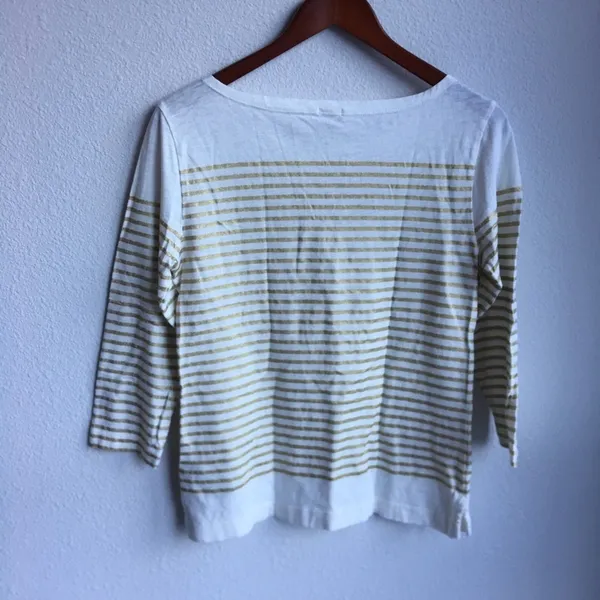 J. Crew Gold & Cream Three Quarter Boat Blouse Top Shirt Small - Image 2