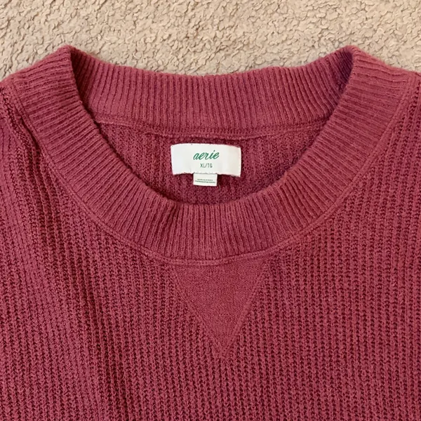 Women’s Aerie XL Oversized Burgundy Crewneck Sweater - Image 3