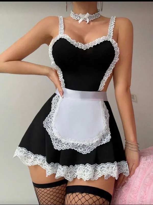 Sexy Lingerie Babydoll Maid Costume Black White Lace Size S - Image 5
