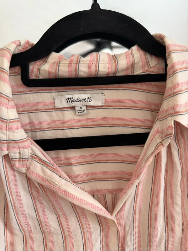 Madewell Pink and White Striped Short-Sleeve Button-Down Shirt Oversized - Image 3