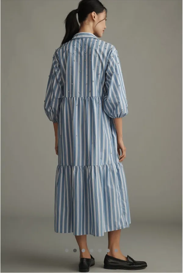 Anthropologie Embellished Striped Tiered Maxi Dress NWT - Image 2