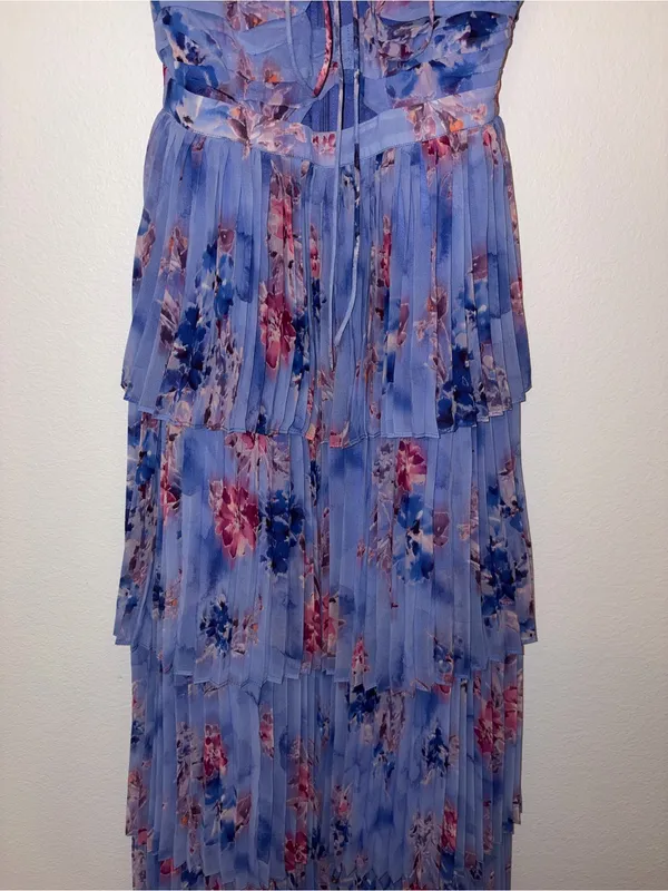 NWOT Pleated Floral Tiered Maxi Dress with Cutouts & 3D Flower Straps - Image 9