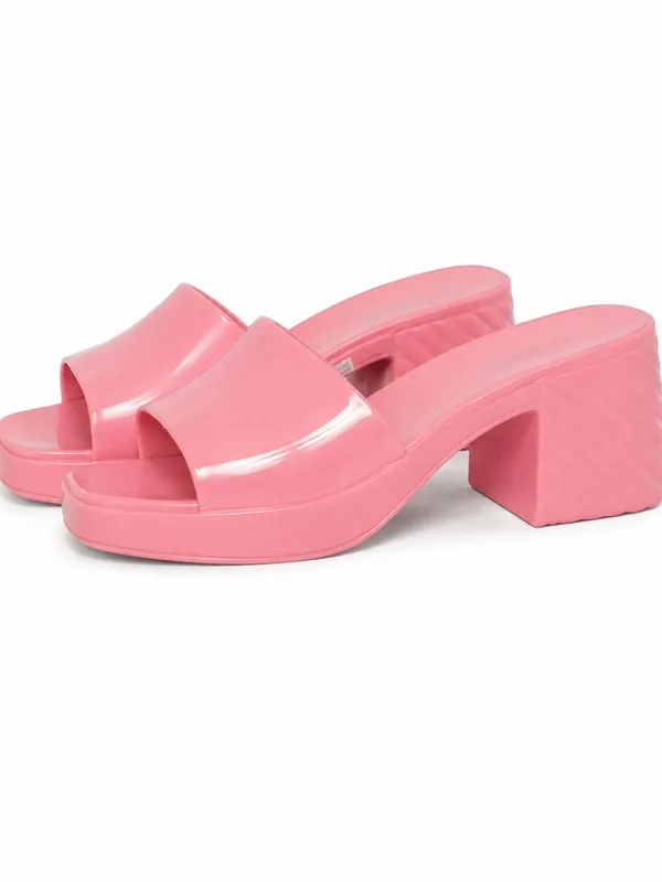 Charlotte Russe Pink Jelly Platform Block Heel Mule Sandals Y2K Size 7 - Image 7