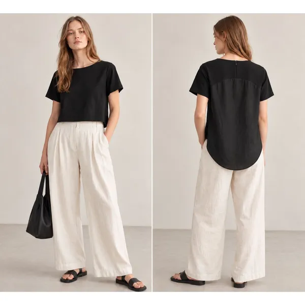 Alpha60 High Low Tunic Top Womens S Black Linen Cotton Lagenlook Minimalist Chic - Image 2