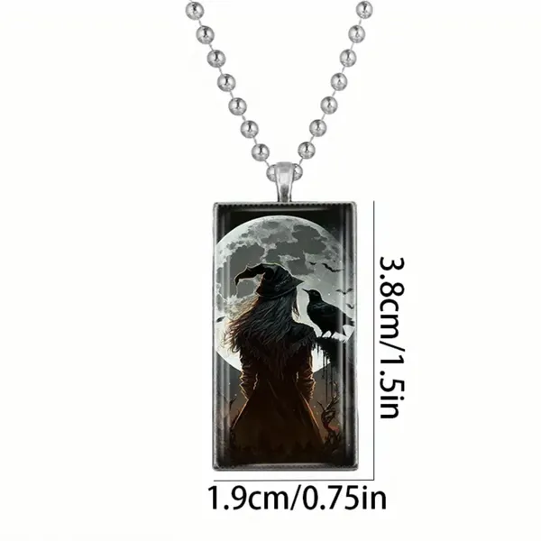 1pc Witch & Crow Pattern Rectangular Pendant Necklace Exquisite‎ Silver Plated - Image 7