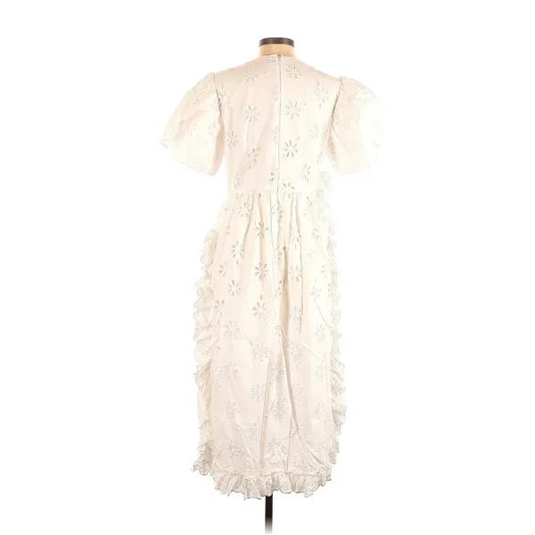 2020 SIMONE ROCHA x H&M White Puff Sleeve Eyelet Embroidery Ruffles Dress - S - Image 2