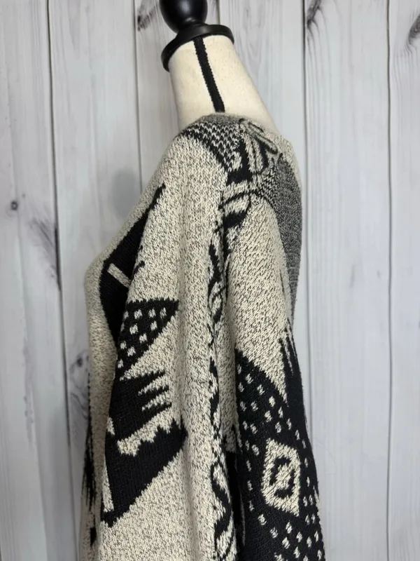 Earthbound Trading Poncho Sweater Fringe Aztec Black Tan Sz XL - Image 13