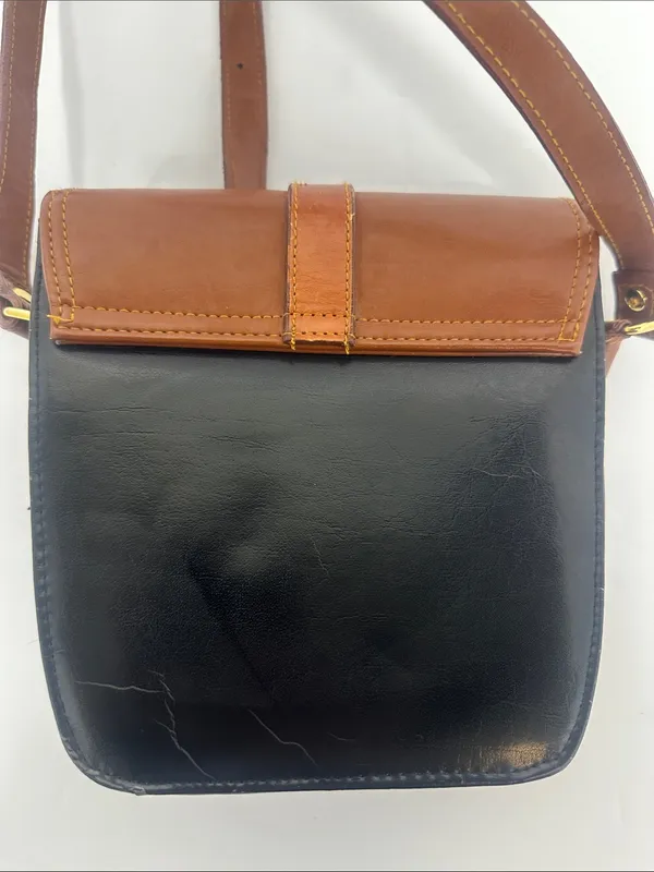 Vintage Moda Italiana Leather Brown Black Turnlock Crossbody Bag Handled Purse. - Image 3