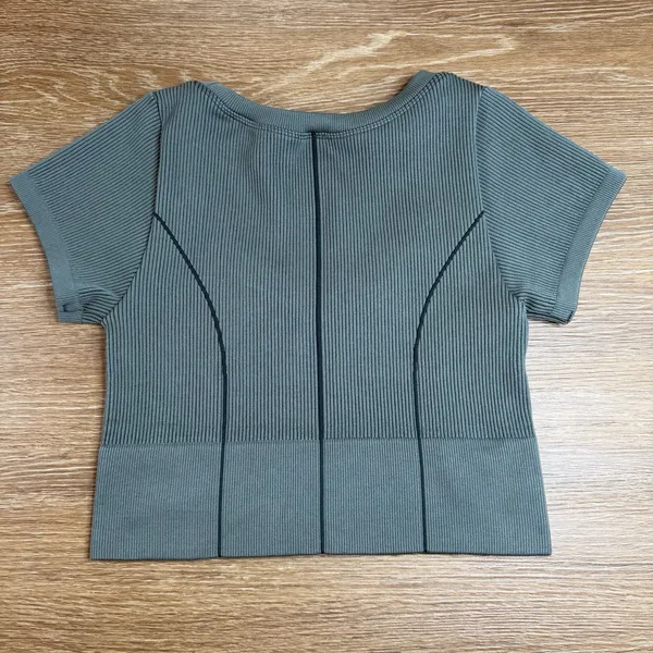 OFFLINE by Aerie Seamless Ribbed Crop Top Women's M Short Sleeve Green Workout - Image 11