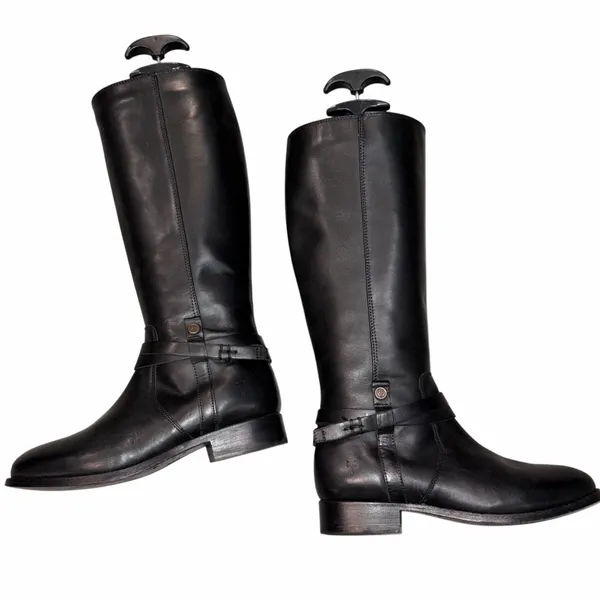 Frye Melissa Belted Black Leather Tall Riding Boots Shoes size 6 - Image 8