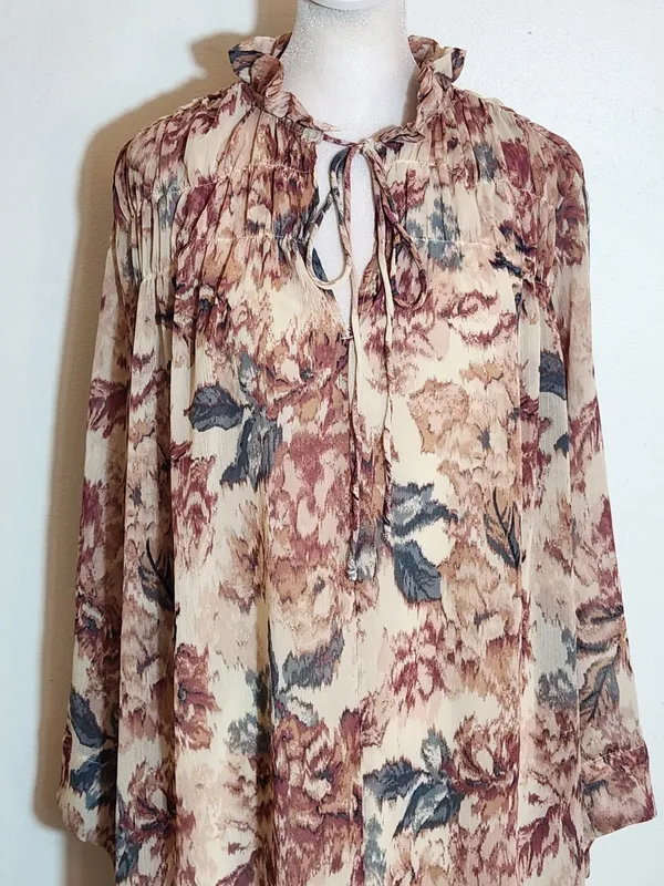 H&M Long Sleeve Pink and Cream Floral Mini Dress Size XS Wedding Guest Dress - Image 3