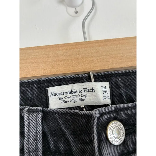 Abercrombie‎ Fitch Ultra High Rise Crop Button Fly Jeans Charcoal Wash Size 24 - Image 3