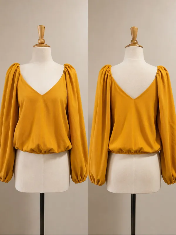Mustard Yellow Balloon Sleeve Blouse Size M NWT - Image 2