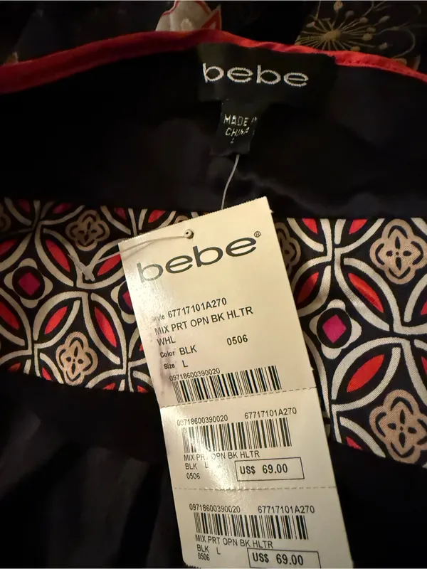 Y2K Vintage Bebe Silk Blend Black Floral Halter Top - Image 4