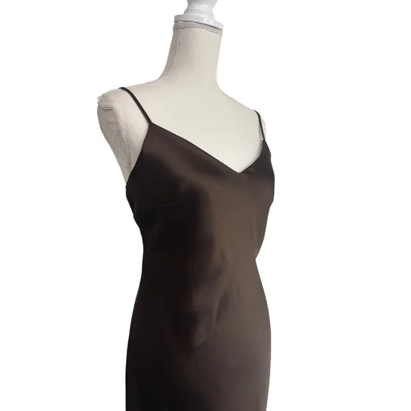 Steve Madden Lucille Slip Dress in Dark Espresso Xsmall New Womens Satin Midi - Image 4