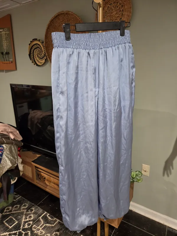 Zara Light Blue Satin Track Pants - Image 2
