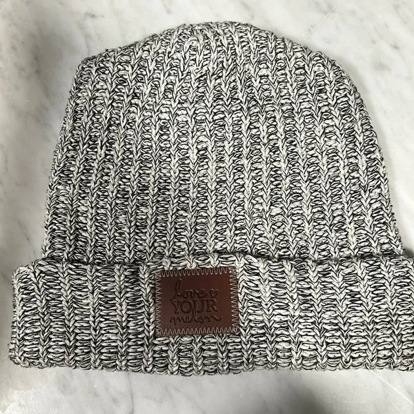 Love your melon 100% cotton beanie cuffed hat black and white knit! - Image 2