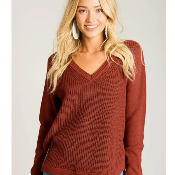 NWT STITCH FIX RD STYLE Women's Sz L Long Sleeve Josslyn V Neck Sweater Rust - Image 12