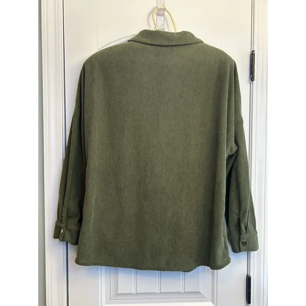 PrettyGarden Chic Women’s Medium Olive Green Corduroy Shacket Snap Front Pockets - Image 12