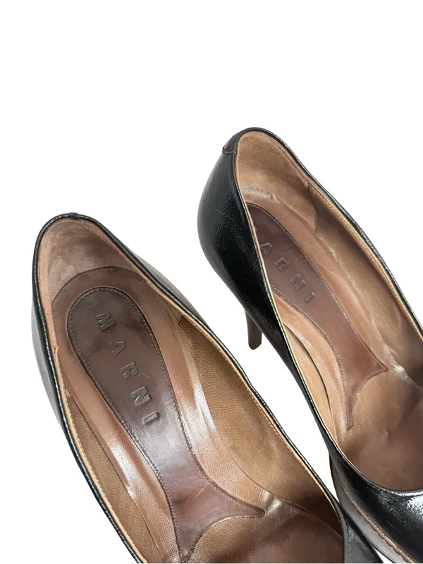 Marni Black Brown Two Tone Leather Closed Toe Platform Heels Pumps Size 8 Womens - Image 16