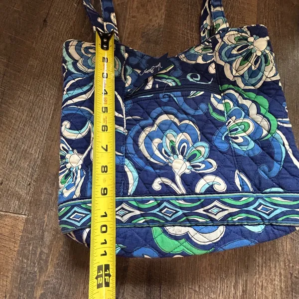 Vera Bradley Mediterranean Floral Quilted Cotton Tote Shoulder Bag Blue Green - Image 7