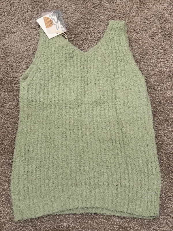 Cottagecore Sage Green Fuzzy Knit Tank Top Blu Pepper Cozy Life Size L NWT - Image 8