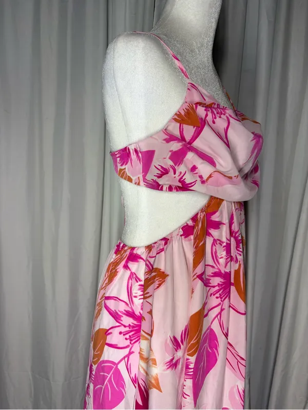 Pink Floral Maxi Dress with Spaghetti Straps - Image 7