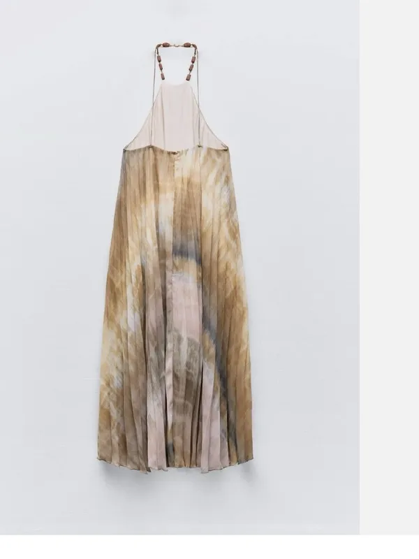 Nwot Zara Women Tie Dye Pleated Halter Dress Multicolored Sz Xs 3666/096 - Image 6