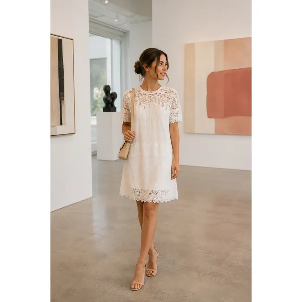 Ulla Johnson Viola White Cotton Lace Embroidered Crew Neck Mini Dress Size S 4 - Image 2
