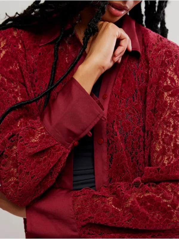 Free People Faith Button Down Shirt, Cabernet - Image 4