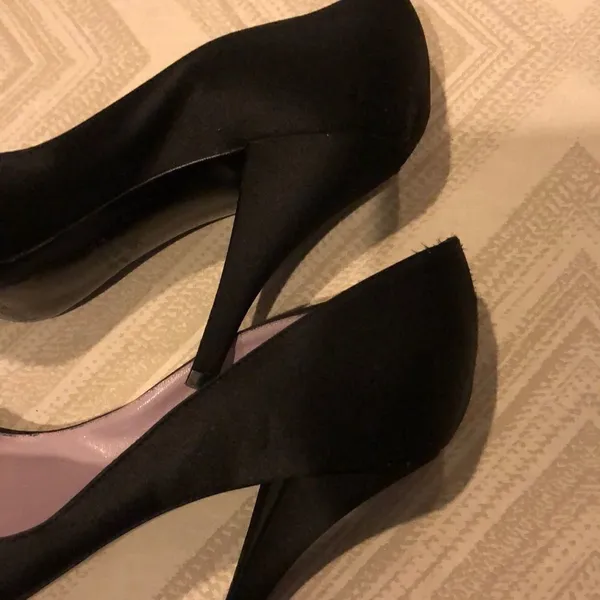 Marc Jacobs Black Satin Open Toe Heels with Rhinestone Bow Size 9 - Image 6
