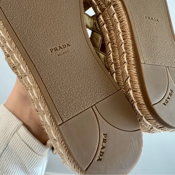 Prada Strappy Gold Leather Platform Espadrilles‎ Size 37.5 - Image 6