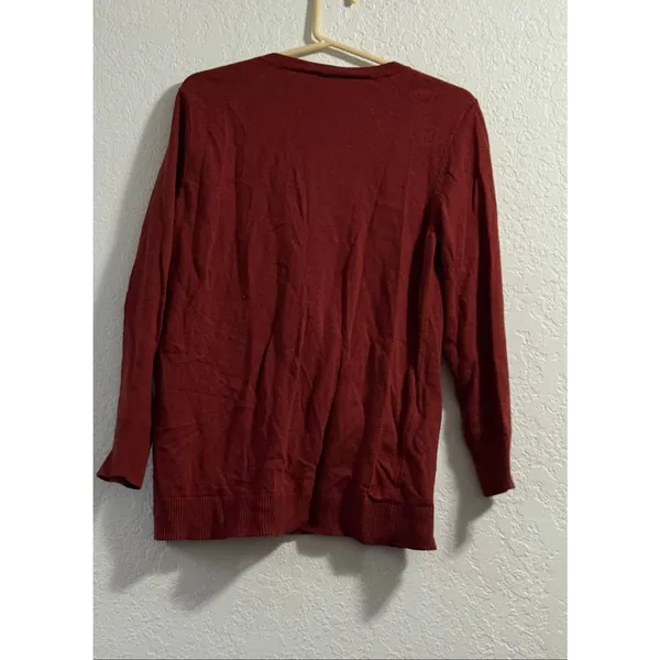 Loft Womens V Neck Long Sleeve Elastic Waist Wool Rib Knit Trim Sweater 16 18 - Image 2