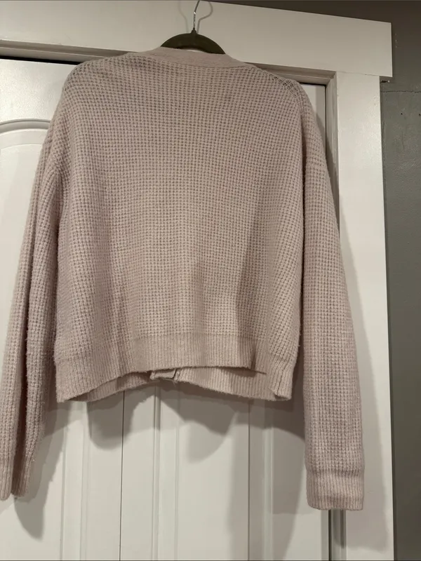 Velvet‎ by Graham & Spencer tan cream Cropped Waffle-Knit Cardigan med - Image 5