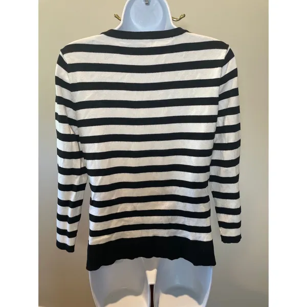 White House Black Market Striped Cardigan Size M Black White - Image 2