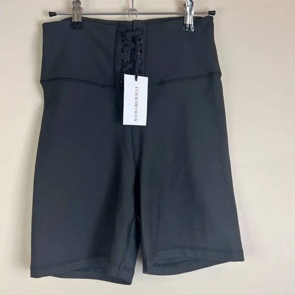 WeWoreWhat Lace Up High‎ Rise Biker Shorts Black Size Medium - Image 13